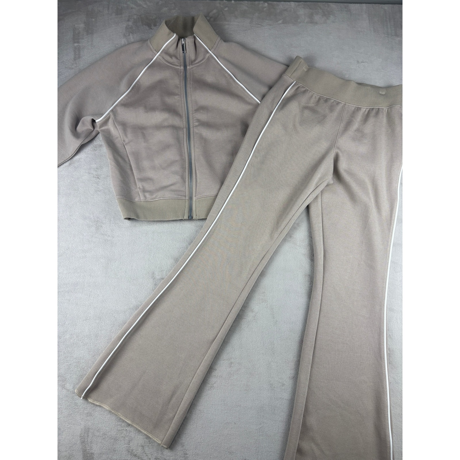 Spanx Airessentials Track Suit Set Taupe Jacket Flare Pants Xs Tp 20434r 20435r